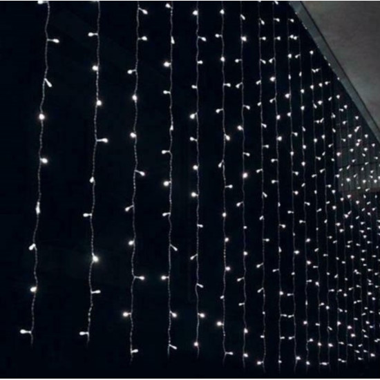 Χριστουγεννιάτικη Συμμετρική Κουρτίνα Led Με 8 Προγράμματα 3.50m Διάφανο Καλώδιο/Λευκό Λαμπάκι.