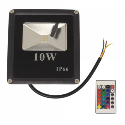 LED αδιάβροχος προβολέας dimmable 10W 220V RGB 900LM IP65 με τηλεχειριστήριο μαύρος - OEM