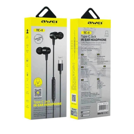 Awei TC-1 Type-C In-ear Handsfree με Βύσμα USB-C Μαύρο