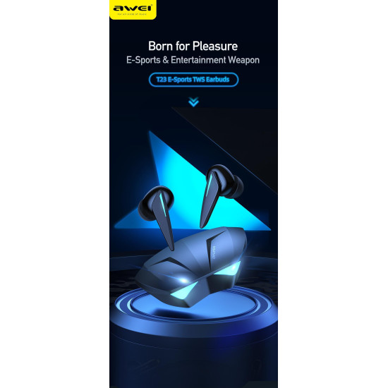 T23 TWS Gaming Earbuds ακουστικά με θήκη μεταφοράς Μαύρο Awei