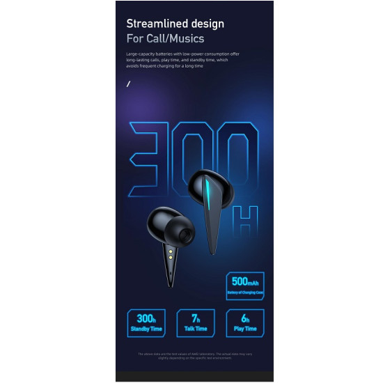 T23 TWS Gaming Earbuds ακουστικά με θήκη μεταφοράς Μαύρο Awei
