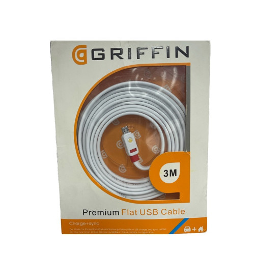 GRIFFIN Premium Flat USB Άσπρο Καλώδιο 3m GTUW-3 - OEM
