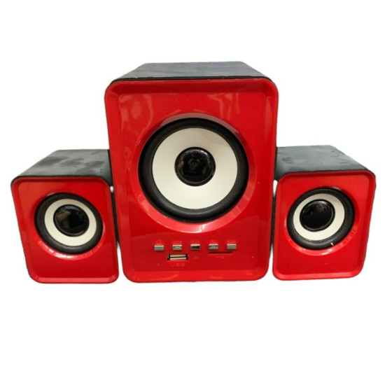 Ηχεία Υπολογιστή Κόκκινο Mini 2.1 USB TF Multimedia FM Speaker (7043) OEM