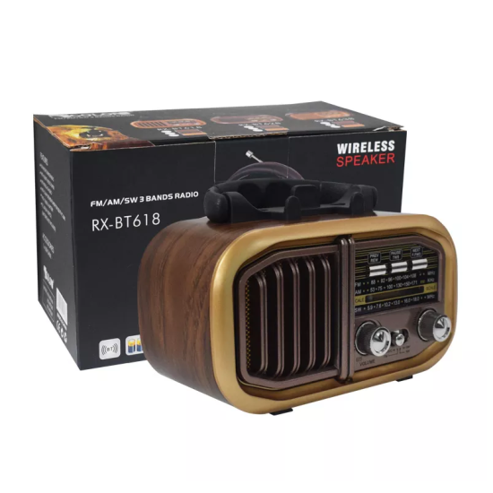 Φορητό επαναφορτιζόμενο ραδιόφωνο ρετρό BT Speaker Classic Mini Radio FM/AM/SW 3 με ηλιακά πάνελ RX-BT618S - ΟΕΜ