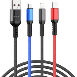 Awei USB to Lightning / Type-C / micro USB Καλώδιο Φόρτισης Μαύρο 1.2m.
