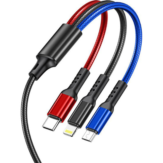 Awei USB to Lightning / Type-C / micro USB Καλώδιο Φόρτισης Μαύρο 1.2m.