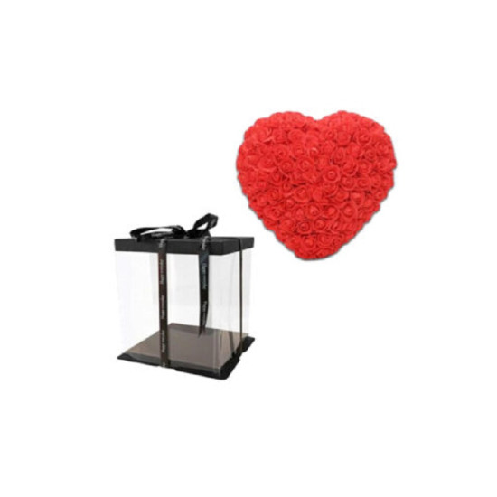Τριανταφυλλένια Καρδιά από Τεχνητά Τριαντάφυλλα - Ροδοπέταλα σε κουτί Κόκκινο 30cm - ΟΕΜ