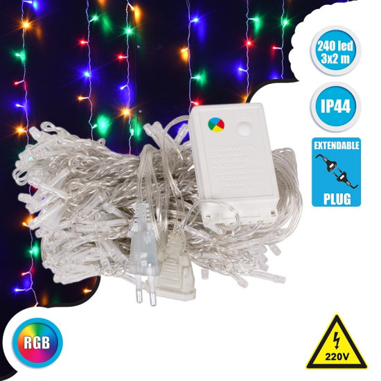 240 χριστουγεννιάτικα led πολύχρωμα RGB λαμπάκια IP44 με διάφανο καλώδιο και πρόγραμμα - ΟΕΜ