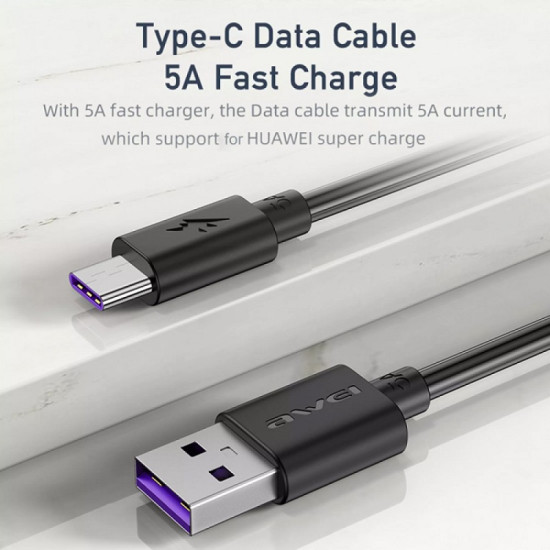 AWEI καλώδιο USB σε Type-C CL-113T, 5A, 0.30m, μαύρο