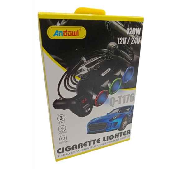 Φορτιστής επέκτασης υποδοχής 3 θέσεων για αναπτήρα αυτοκινήτου Q-T176 ANDOWL