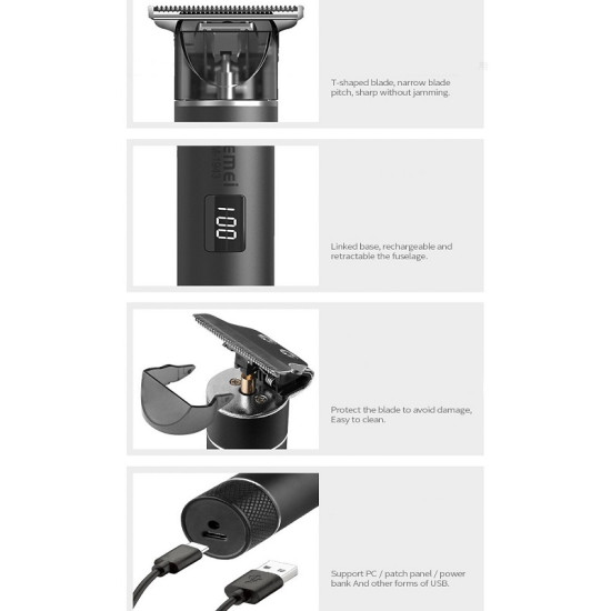 Επαναφορτιζόμενη Κουρευτική Μηχανή Trimmer USB Type C με LCD Οθόνη - KM-1943 KEMEI