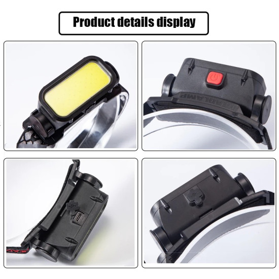 Επαναφορτιζόμενος φακός κεφάλης LED COB με κόκκινο φως, USB - ΟΕΜ