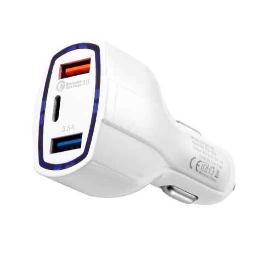 Φορτιστής αυτοκινήτου 35W 7A 3 θυρών Τύπος C και φορτιστής USB QC 3.0 με τεχνολογία Qualcomm Quick Charge 3.0 - OEM