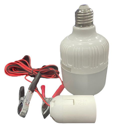 LED λάμπα Ε27 με ντουί και κροκοδειλάκια 12V 30W 25SMD 2500LM 6500K ψυχρό λευκό OEM