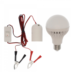 LED λάμπα Ε27 με κροκοδειλάκια και διακόπτη 12V 9W 18 SMD 460LM 6000K ψυχρό λευκό OEM