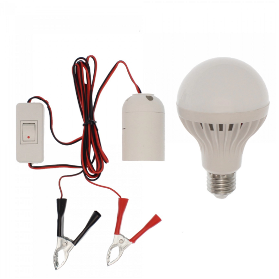 LED λάμπα Ε27 με κροκοδειλάκια και διακόπτη 12V 9W 18 SMD 460LM 6000K ψυχρό λευκό OEM