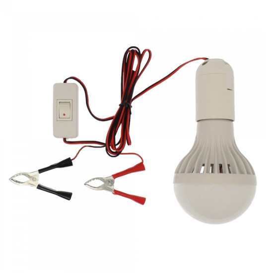 LED λάμπα Ε27 με κροκοδειλάκια και διακόπτη 12V 9W 18 SMD 460LM 6000K ψυχρό λευκό OEM