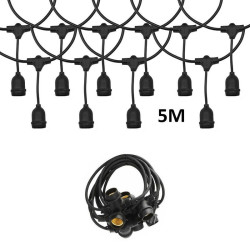 Αδιάβροχη Γιρλάντα Φωτισμού Εξωτερικού Χώρου 5 Μέτρα με 10 Ντουί E27 RZ.DC-5M10D Μαύρη RIXME
