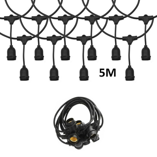 Αδιάβροχη Γιρλάντα Φωτισμού Εξωτερικού Χώρου 5 Μέτρα με 10 Ντουί E27 RZ.DC-5M10D Μαύρη RIXME Αδιάβροχη Γιρλάντα Φωτισμού Εξωτερικού Χώρου 5 Μέτρα με 10 Ντουί E27 RZ.DC-5M10D Μαύρη RIXME
