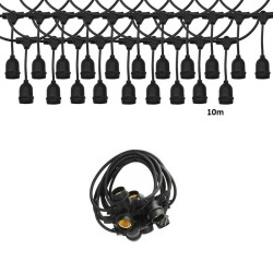 Αδιάβροχη Γιρλάντα Φωτισμού Εξωτερικού Χώρου 10 Μέτρα με 20 Ντουί E27 RZ.DC-10M20D Μαύρη RIXME