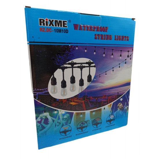 Αδιάβροχη Γιρλάντα Φωτισμού Εξωτερικού Χώρου 10 Μέτρα με 20 Ντουί E27 RZ.DC-10M20D Μαύρη RIXME
