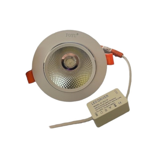 LED COB ΛΕΥΚΟ χωνευτό φωτιστικό οροφής 12W 60° 6000K FOYO