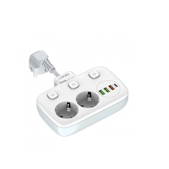 Πολύπριζο με 2 υποδοχές AC 3x USB, USB-C SE2435 2500W (λευκό) LDNIO