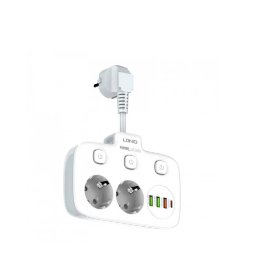 Πολύπριζο με 2 υποδοχές AC 3x USB, USB-C SE2435 2500W (λευκό) LDNIO
