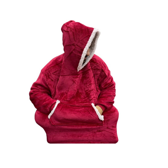 Huggle Φούτερ Κουβέρτα Βελουτέ με Μανίκια και Κουκούλα Κόκκινη – OEM