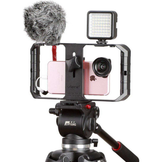 Καρδιοειδές mini μικρόφωνο με γούνινο αντιανέμιο 3.5mm TRS, 3.5mm TRRS καλώδιο και βάση στήριξης Boya BY-MM1