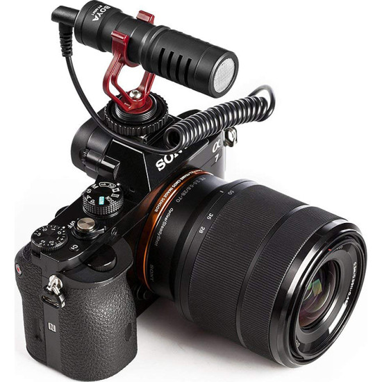 Καρδιοειδές mini μικρόφωνο με γούνινο αντιανέμιο 3.5mm TRS, 3.5mm TRRS καλώδιο και βάση στήριξης Boya BY-MM1