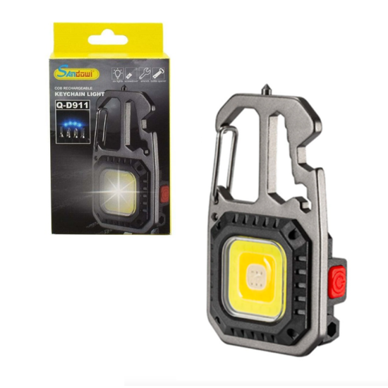 Πολυεργαλείο Μπρελόκ Αλουμινίου με Επαναφορτιζόμενο Φακό LED COB Andowl Q-D911 Μαύρο