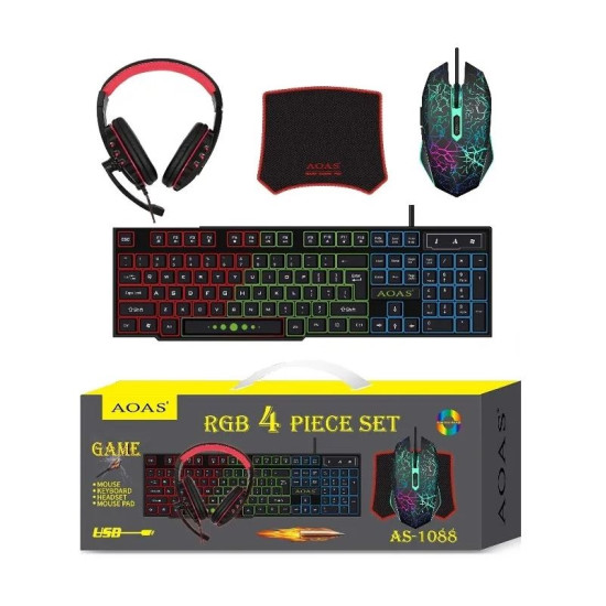 ΣΕΤ GAMING ΠΛΗΚΤΡΟΛΟΓΙΟ ΜΕ RGB ΦΩΤΙΣΜΟ & ΠΟΝΤΙΚΙ AS-1088 4τεμ. ΟΕΜ