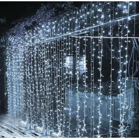 Συμμετρική Χριστουγεννιάτικη Κουρτίνα Led Με 8 Προγράμματα 3.30m x 2.00m Λευκό.