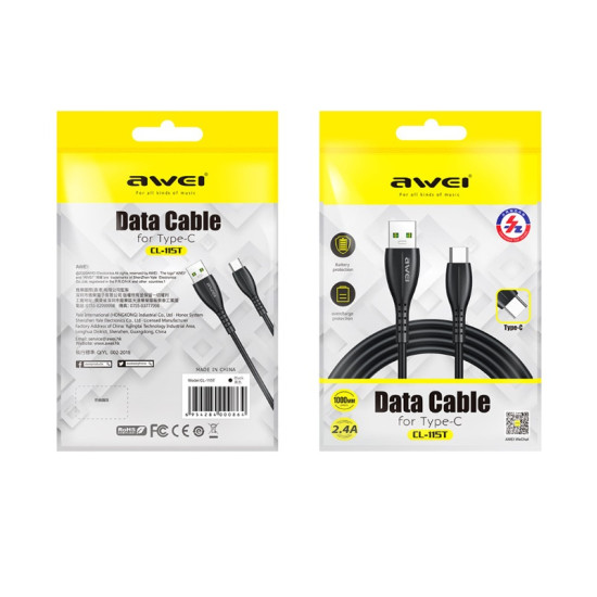 Καλώδιο Awei CL-115T USB-A to Type-C (Μαύρο)