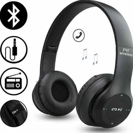 Ασύρματα ακουστικά – Headphones – P47 – Black – OEM Ασύρματα ακουστικά – Headphones – P47 – Black – OEM