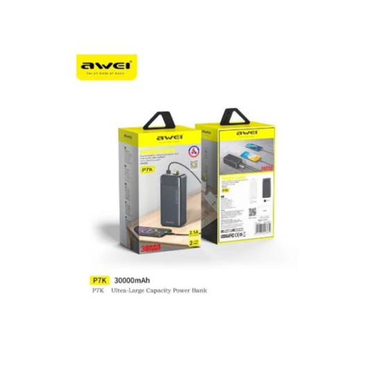 Awei P7K PowerBank 30000mAh με 2 Θύρες USB-A και Θύρα USB-C Μαύρο