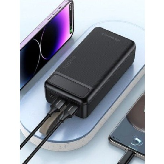 Awei P7K PowerBank 30000mAh με 2 Θύρες USB-A και Θύρα USB-C Μαύρο
