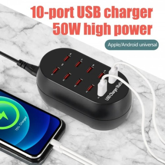 Γρήγορος Φορτιστής USB 12 Θυρών 60W 2.4A/1A Andowl Q-CD12P