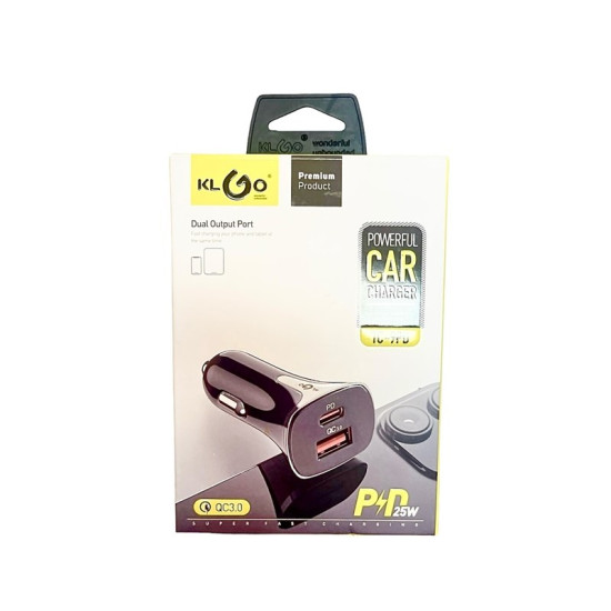 Γρήγορος φορτιστής αυτοκινήτου 12v για iPhone 2x USB TYPE C TYPE A QC 3.0 PD 25W – KLGO TC-9PD Λευκό