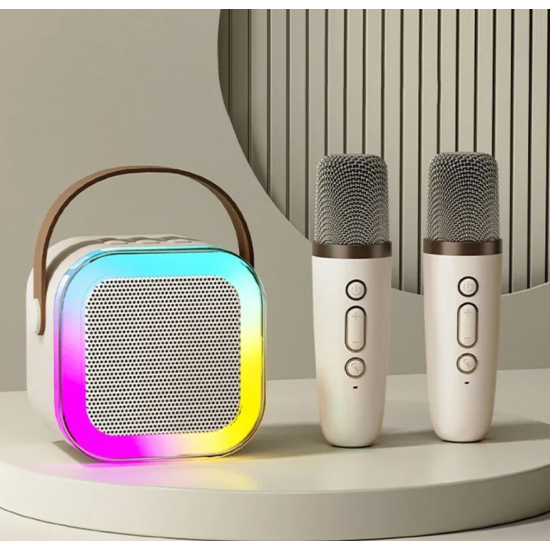 Ασύρματο Ηχείο Bluetooth με 2 μικρόφωνα Karaoke K12 Μπεζ