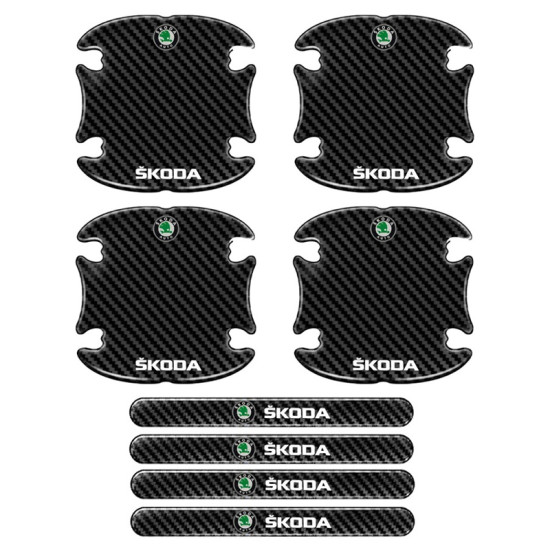 Προστατευτικά Πόρτας Αυτοκινήτου Carbon Μαύρα Σετ 8τμχ SKODA  - ΟΕΜ