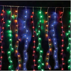 LED Λαμπάκια Κουρτίνα Χριστουγεννιάτικη 3m x 3m 220V σε Σειρά με 8 Προγράμματα και Διάφανο Καλώδιο σε RGB Φωτισμό BX-016