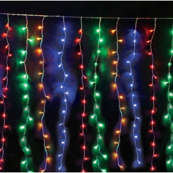 LED Λαμπάκια Κουρτίνα Χριστουγεννιάτικη 3m x 3m 220V σε Σειρά με 8 Προγράμματα και Διάφανο Καλώδιο σε RGB Φωτισμό BX-016