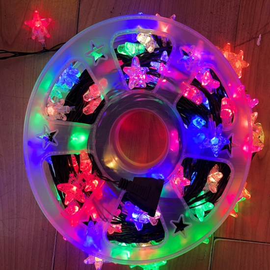 Αδιάβροχα Χριστουγεννιάτικα 120 LED μεγάλα λαμπάκια σε σχήμα αστεριών IP44 30μ σε καρούλι με επεκτάσιμο καλώδιο BX-043 Πολύχρωμα RGB