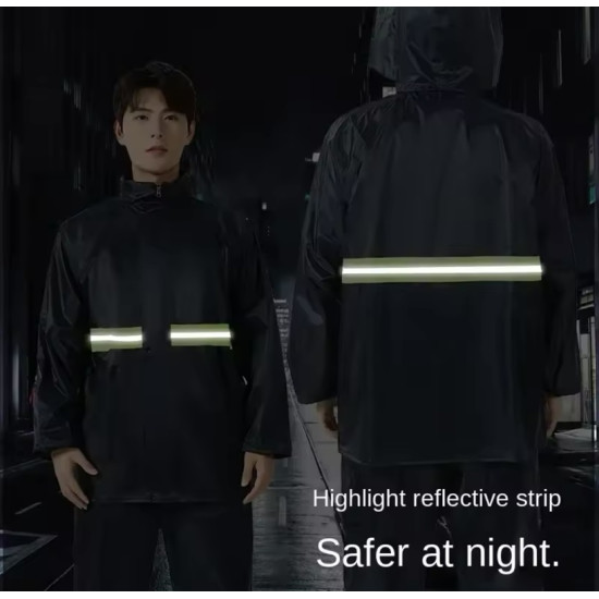 Αδιάβροχο Πόντσο Με Διακριτή Φωσφοριζέ Οριζόντια Ρίγα Μπλε