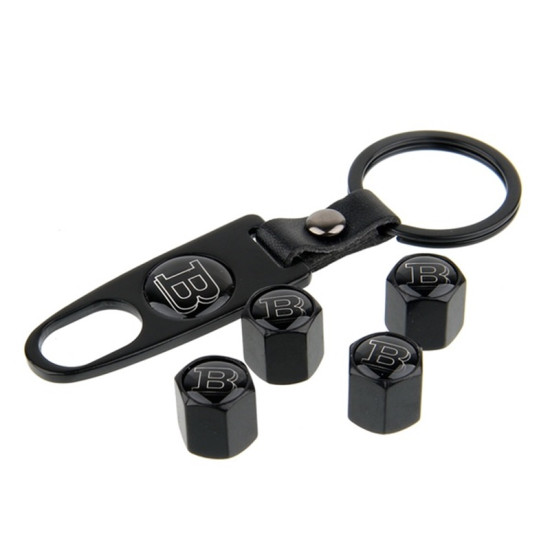 Καπάκια βαλβίδων αυτοκινήτου σετ 4τμχ με κλειδί μπρελόκ Brabus Air Cap – μαύρα