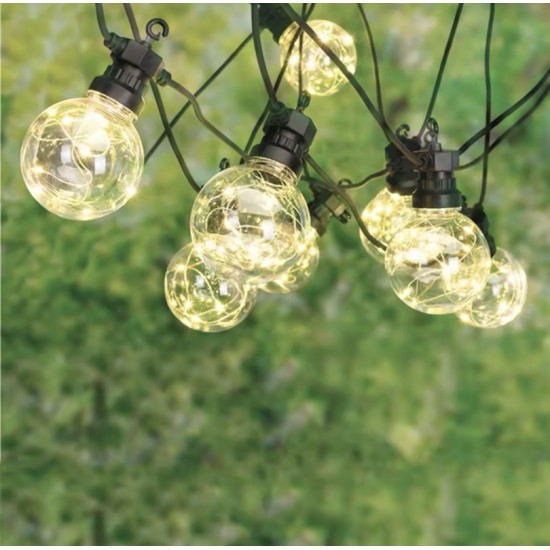 Χριστουγεννιάτικη κουρτίνα 200 led με 10 διάφανες μπάλες – Θερμός Φωτισμός