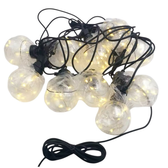 Χριστουγεννιάτικη κουρτίνα 200 led με 10 διάφανες μπάλες – Θερμός Φωτισμός