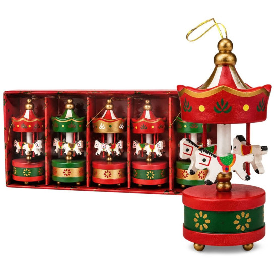 Καρουζέλ Στολίδια Ξύλινα Κρεμαστά 6 τεμ 21x9cm Xmasfest 1132733